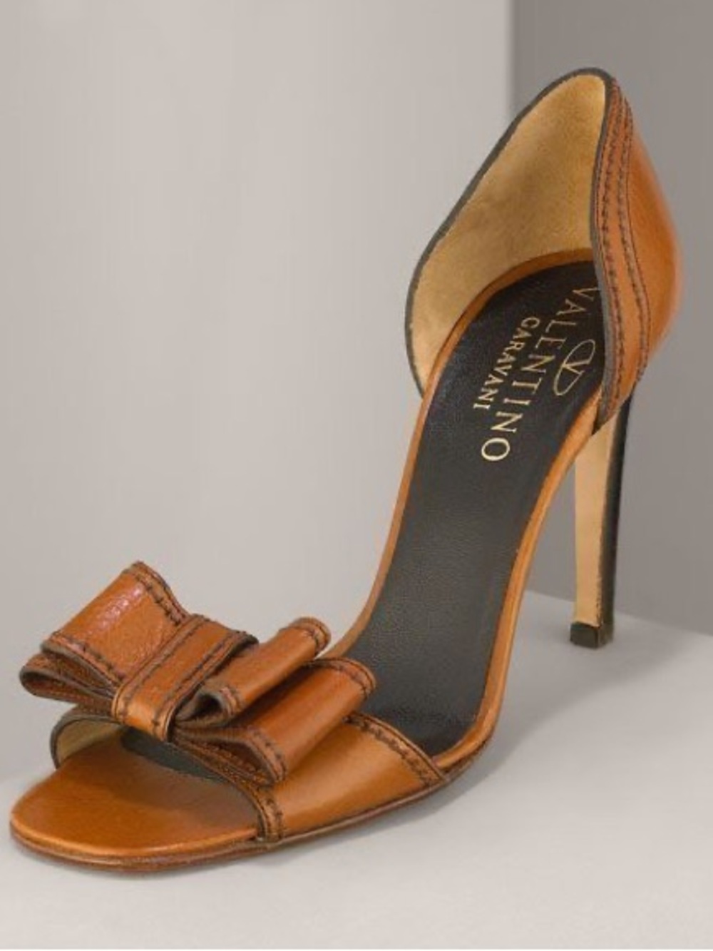 Valentino Garavani Brown Leather Bow D'Orsay Sandal Heels Size 42 / US 11